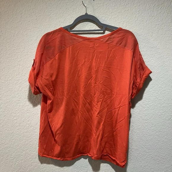 Chico's Orange Blouse 2 Women's XL Cotton Modal Short Sleeve Classic Colorful - Picture 6 of 7